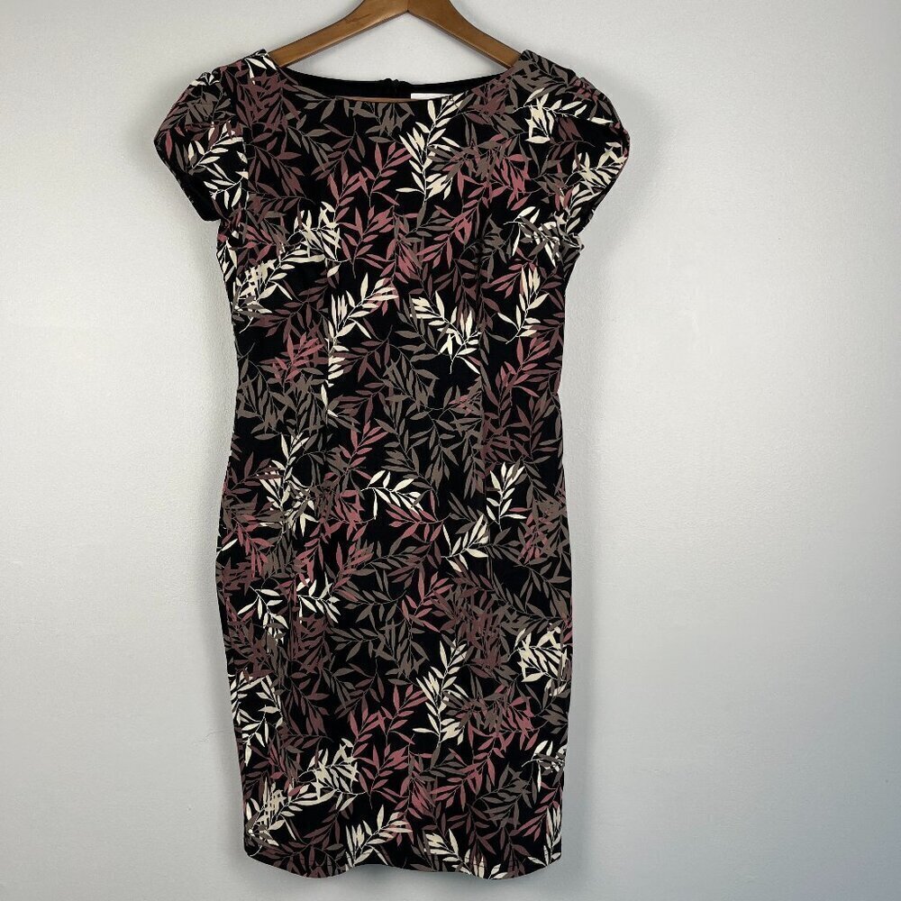 Apricot career dress cap sleeves top lined stretch black pink size M